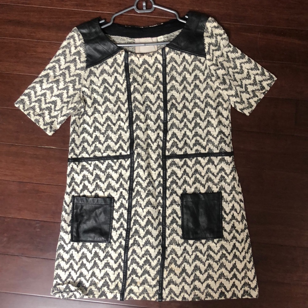 Anthropologie - Black/white w/ faux leather accent